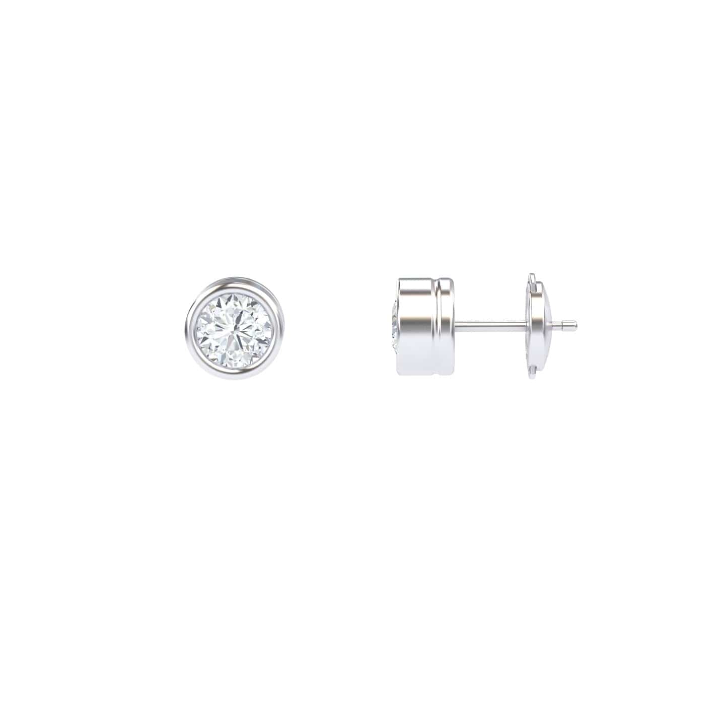 White Diamond 6.5mm Classic Bezel Set Stud Earrings - Ishanvi
