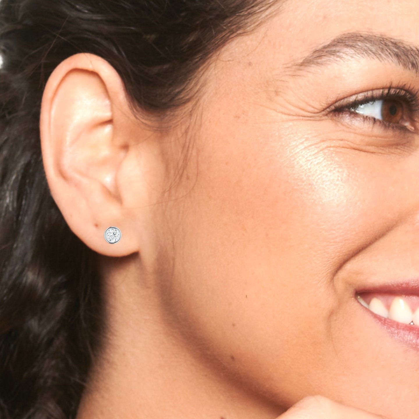 Bezel-Set Round Diamond Stud Earrings - Ishanvi
