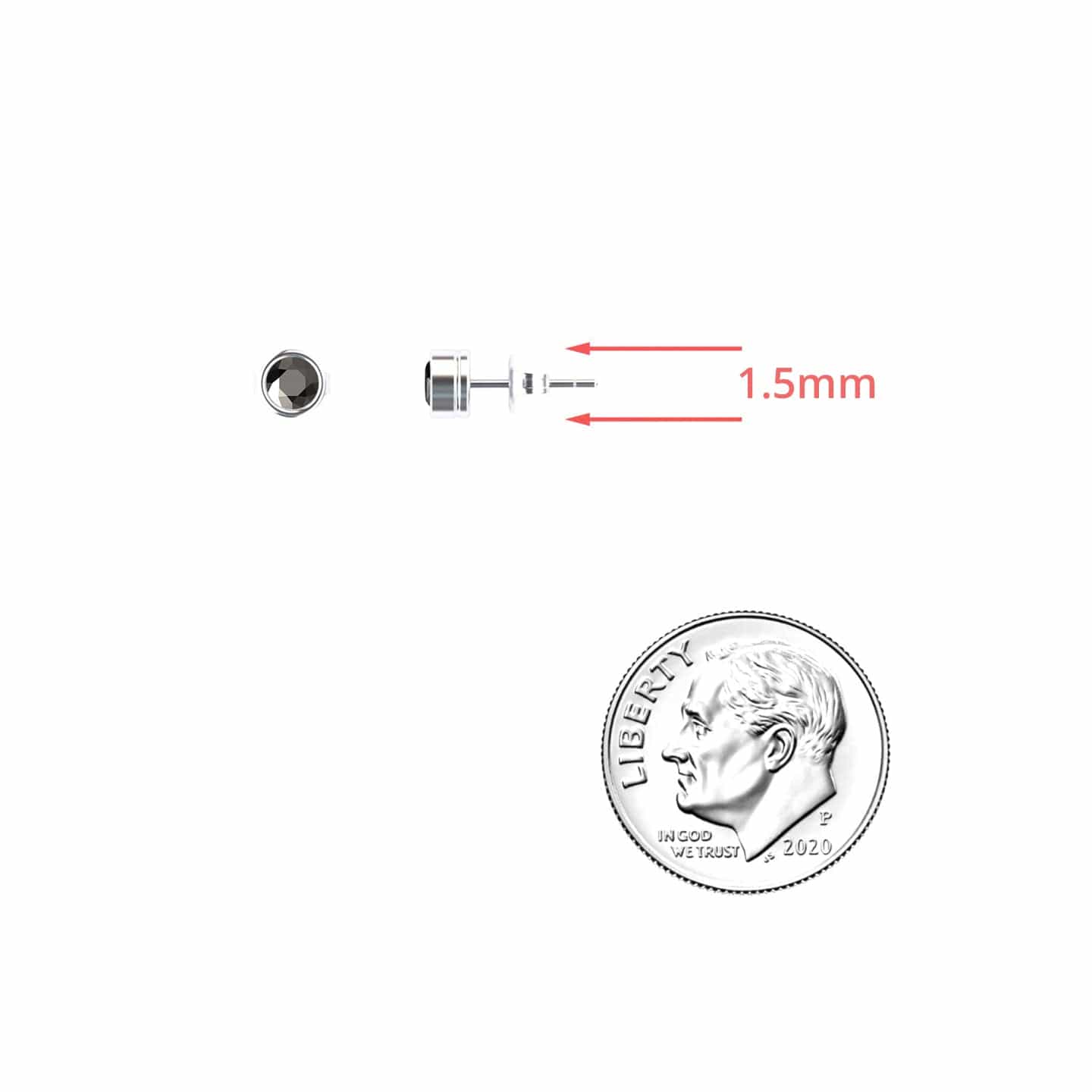 Black Diamond 3mm Single Stud Earrings - Bezel Set - Ishanvi