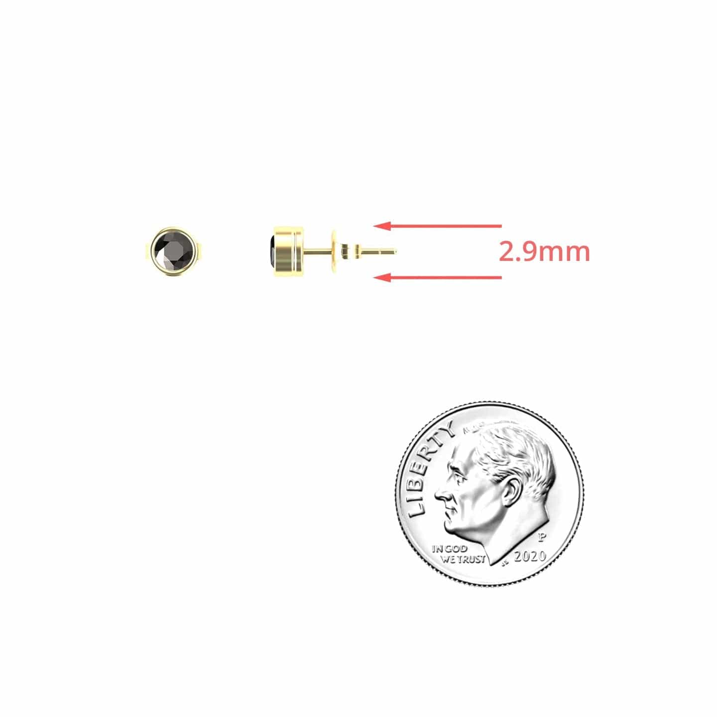 Black Diamond 3.75mm Single Stud Earrings - Bezel Set - Ishanvi