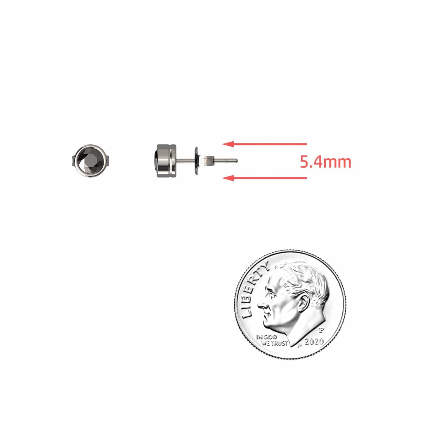 Black Diamond 5.4mm Single Stud Earrings - Bezel Set - Ishanvi