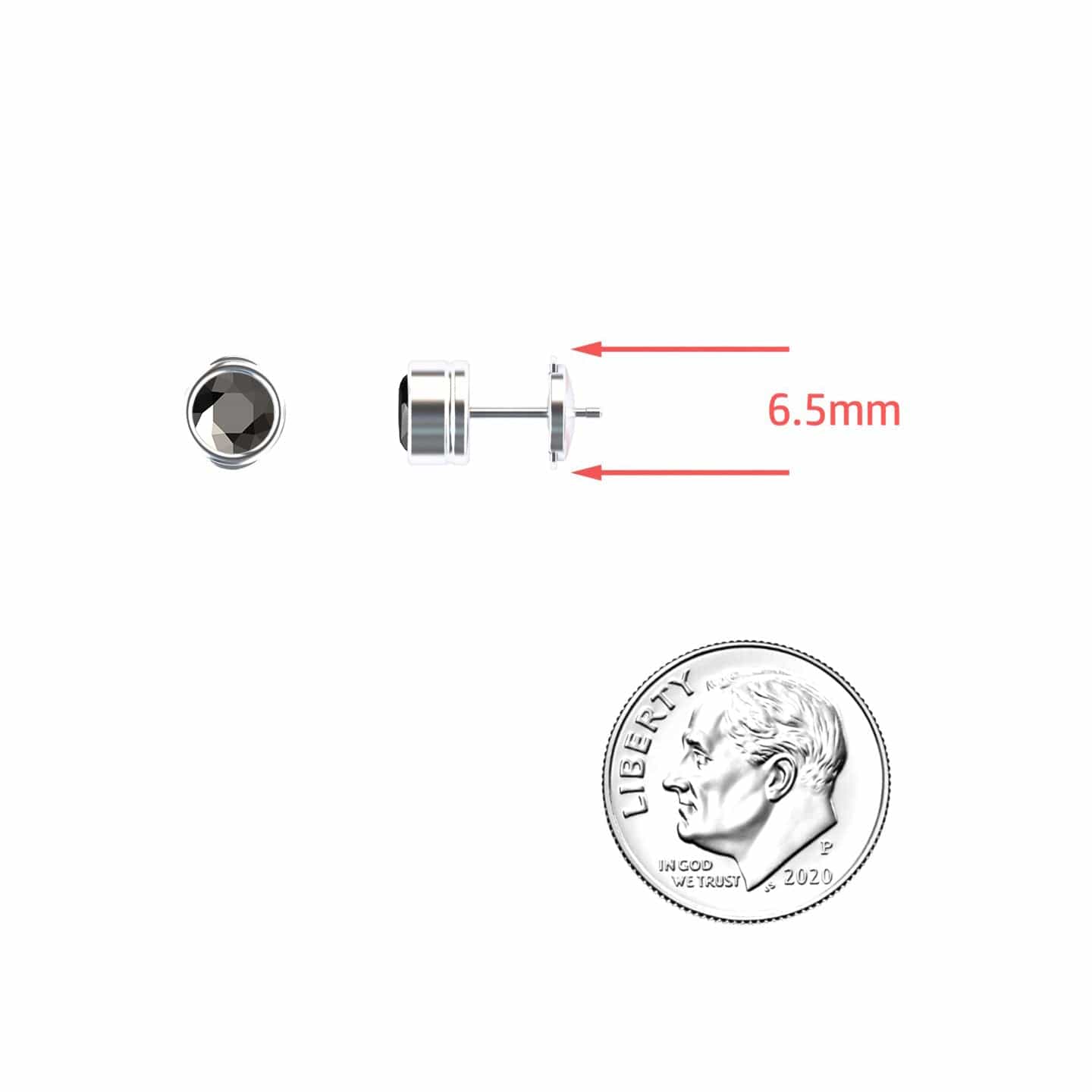 Black Diamond 6.5mm Single Stud Earrings - Bezel Set - Ishanvi