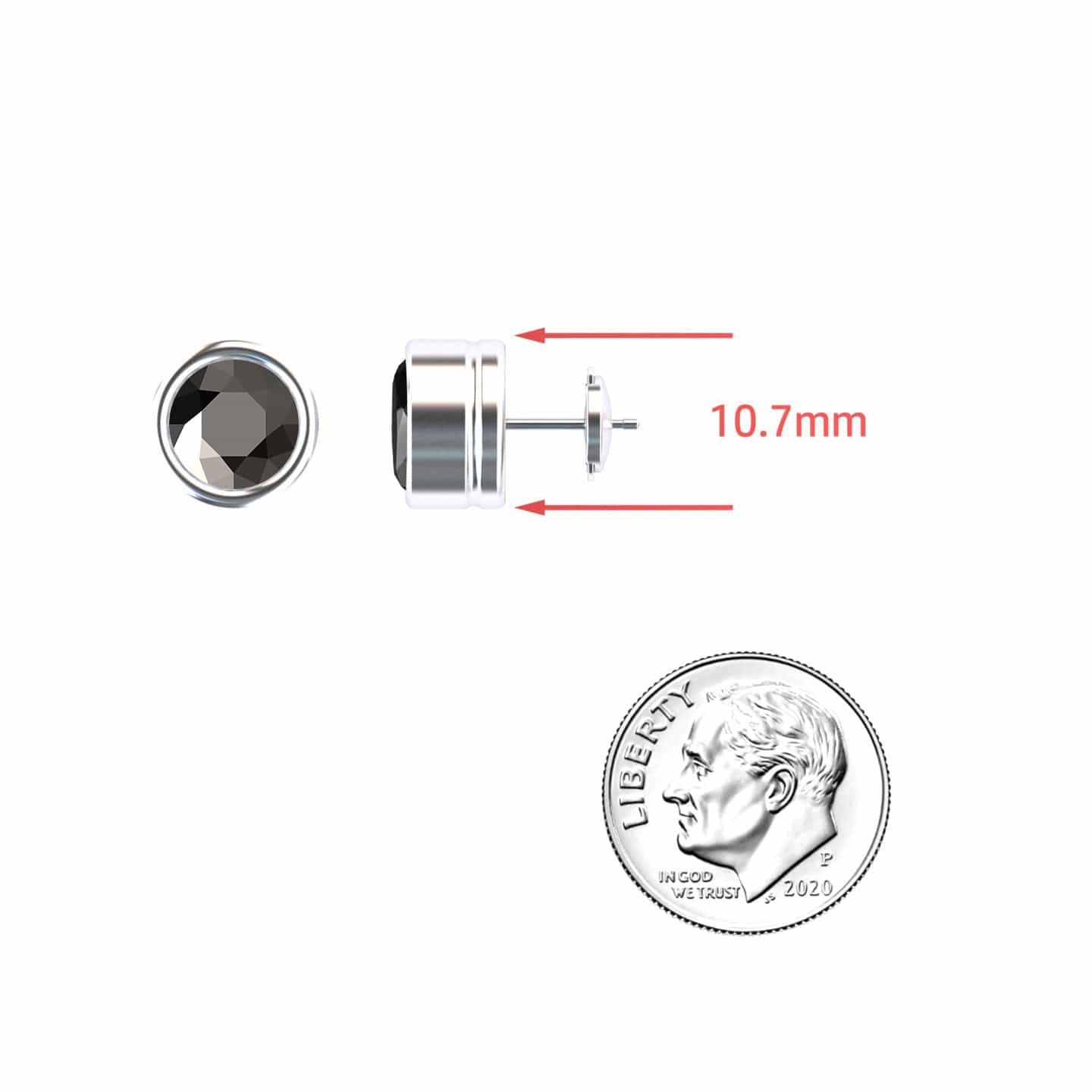 Black Diamond 10.7mm Single Stud Earrings - Bezel Set - Ishanvi