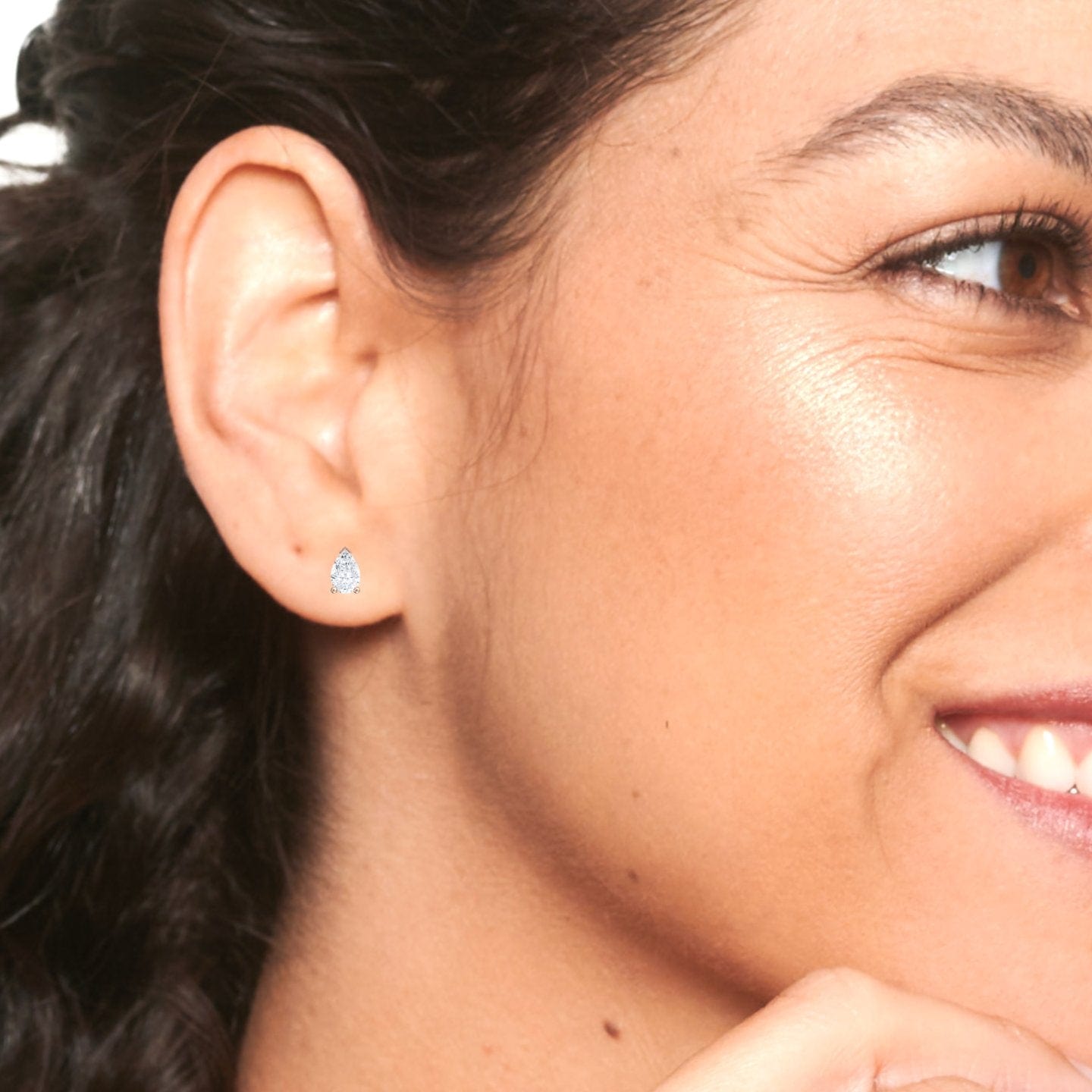 Three-Prong Pear Diamond Stud Earrings - Anvika