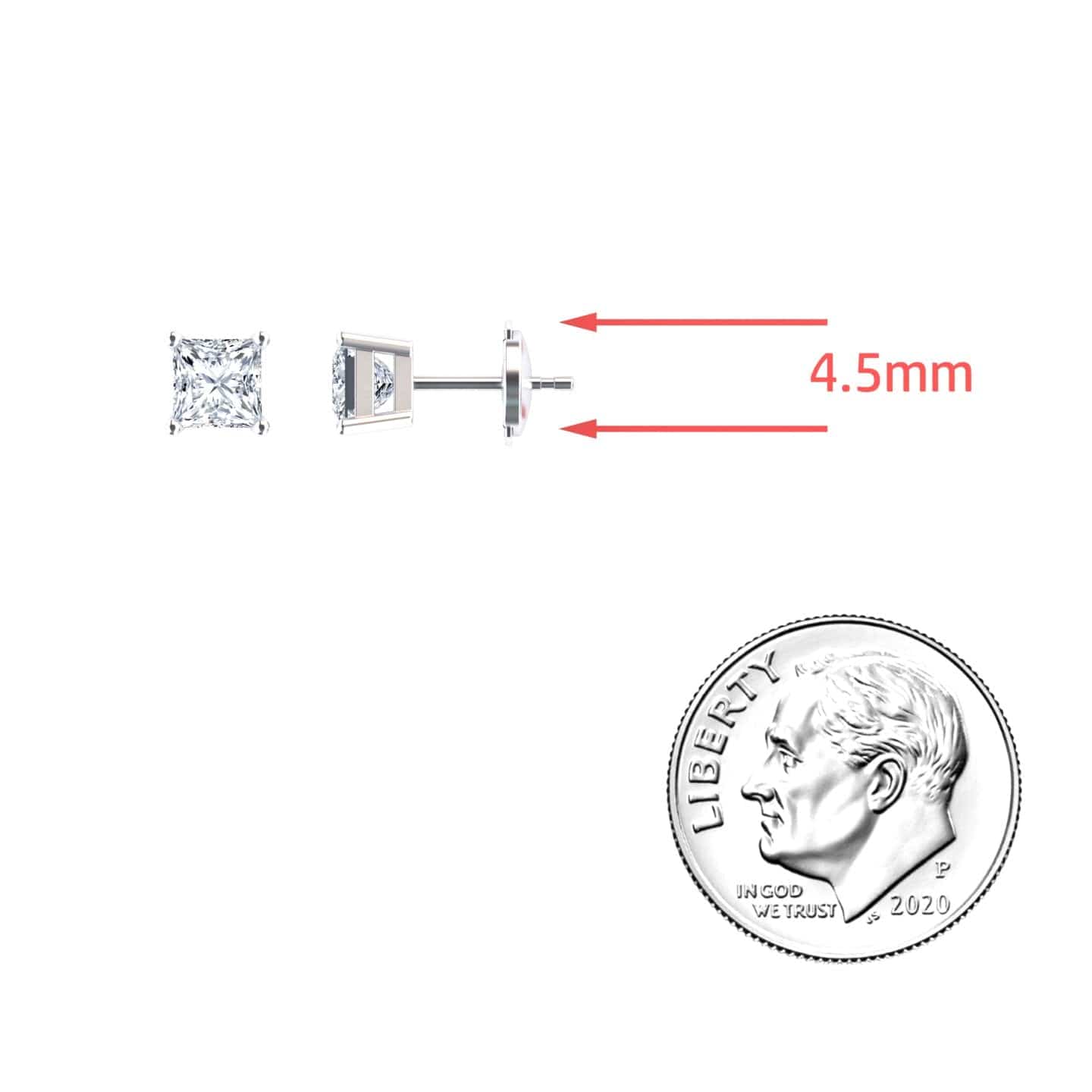 Four-Prong Princess Diamond Stud Earrings - Carina