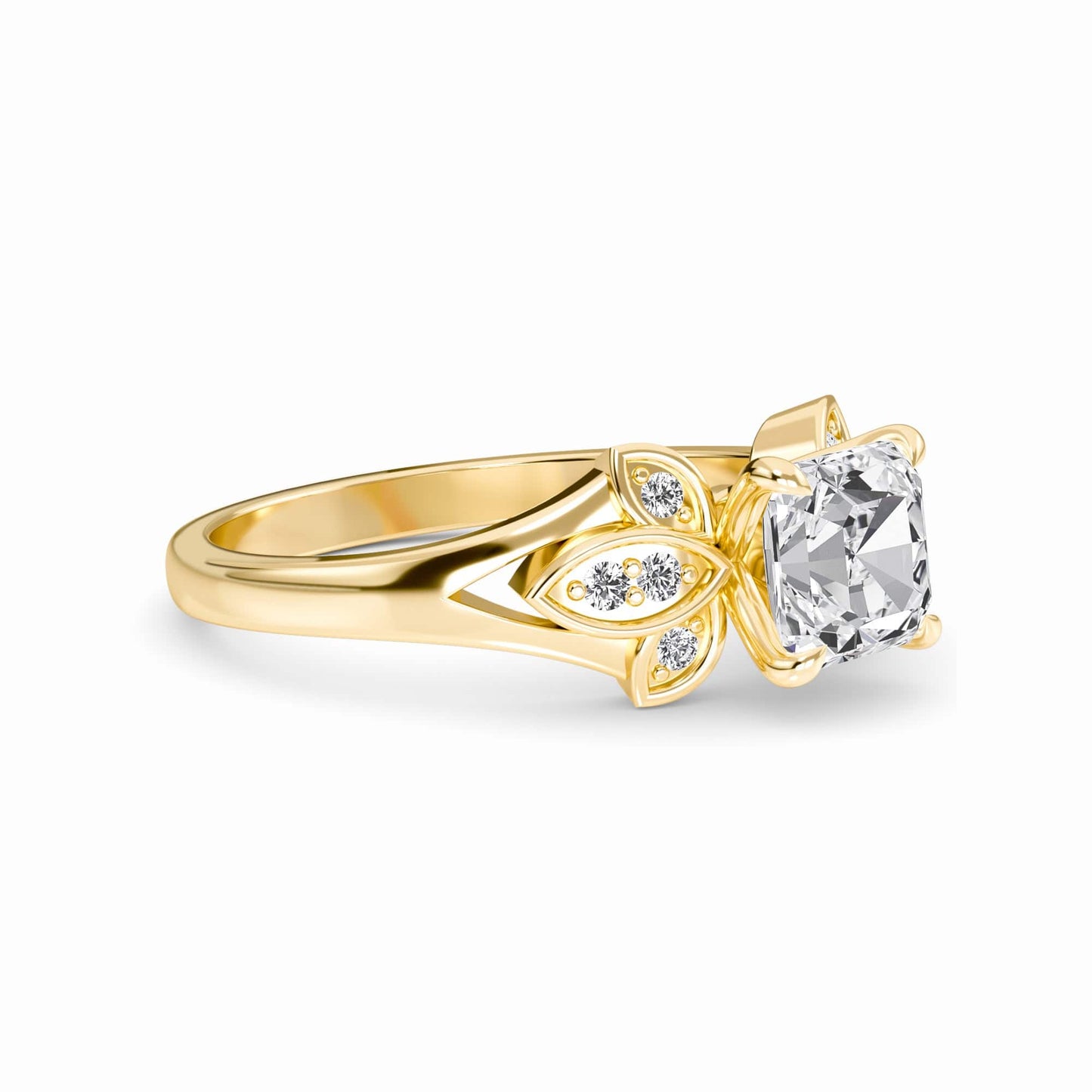 White Diamond Floral Accent Engagement Ring - Soledad