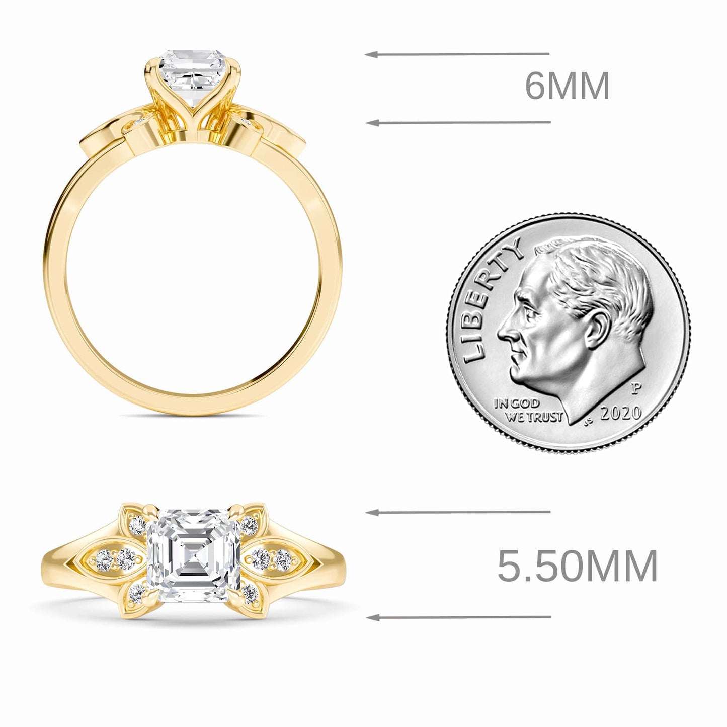 White Diamond Floral Accent Engagement Ring - Soledad