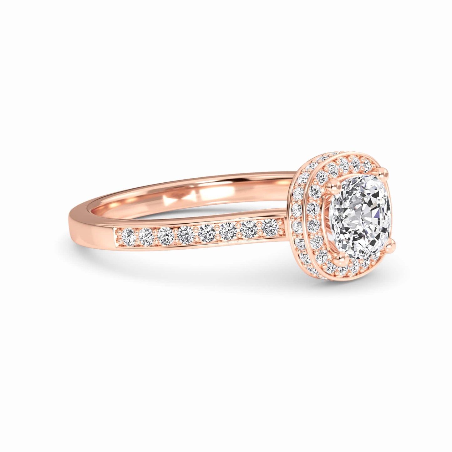 White Diamond Pave Set Classic Halo Engagement Ring - Mallory