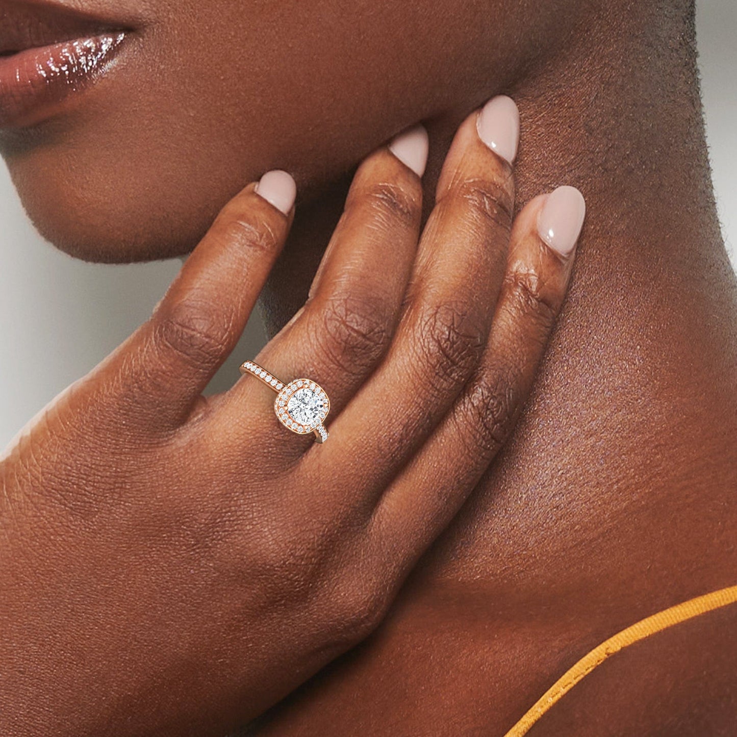 White Diamond Pave Set Classic Halo Engagement Ring - Mallory