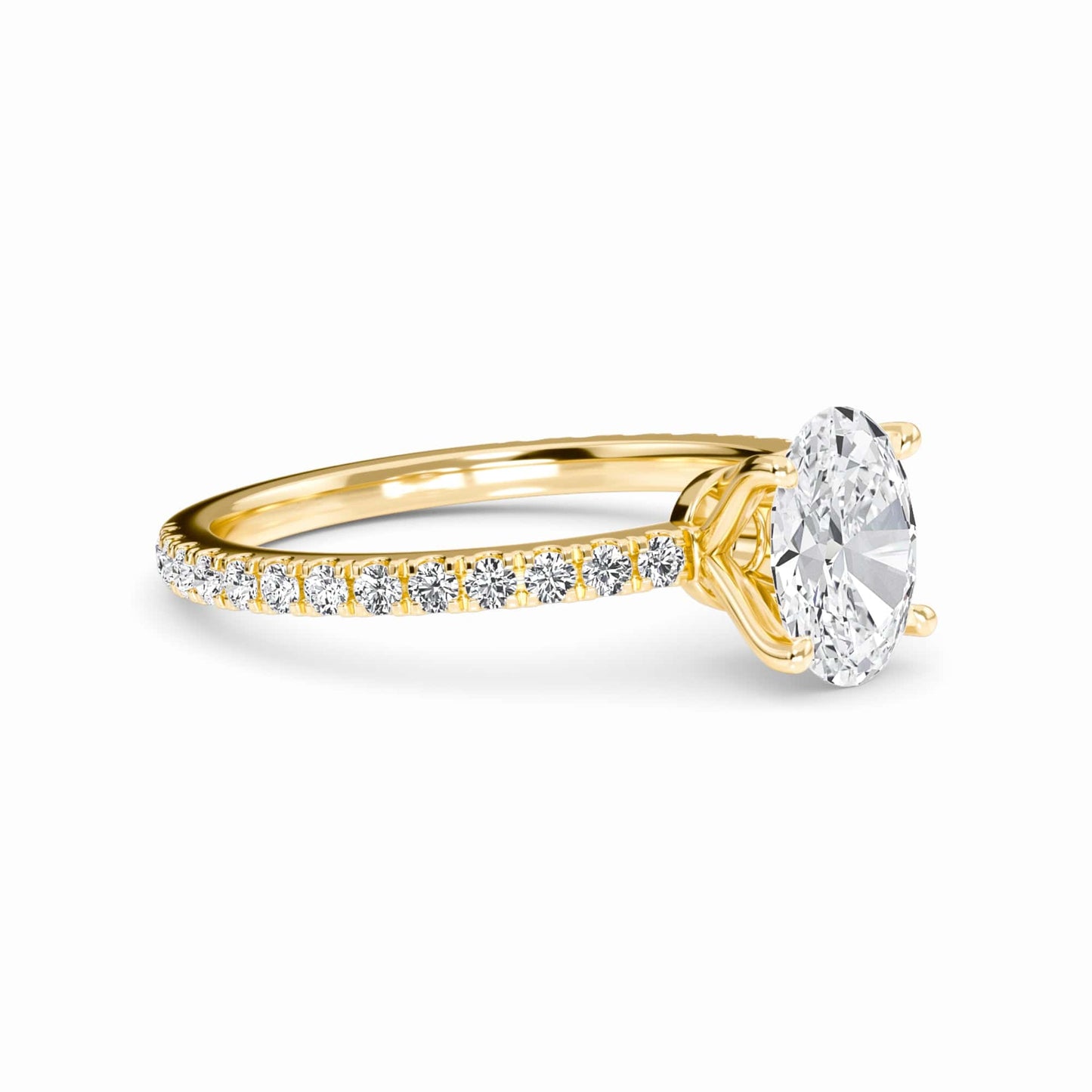 White Diamond Pave Set Four-Prong Solitaire Engagement Ring - Brynlee