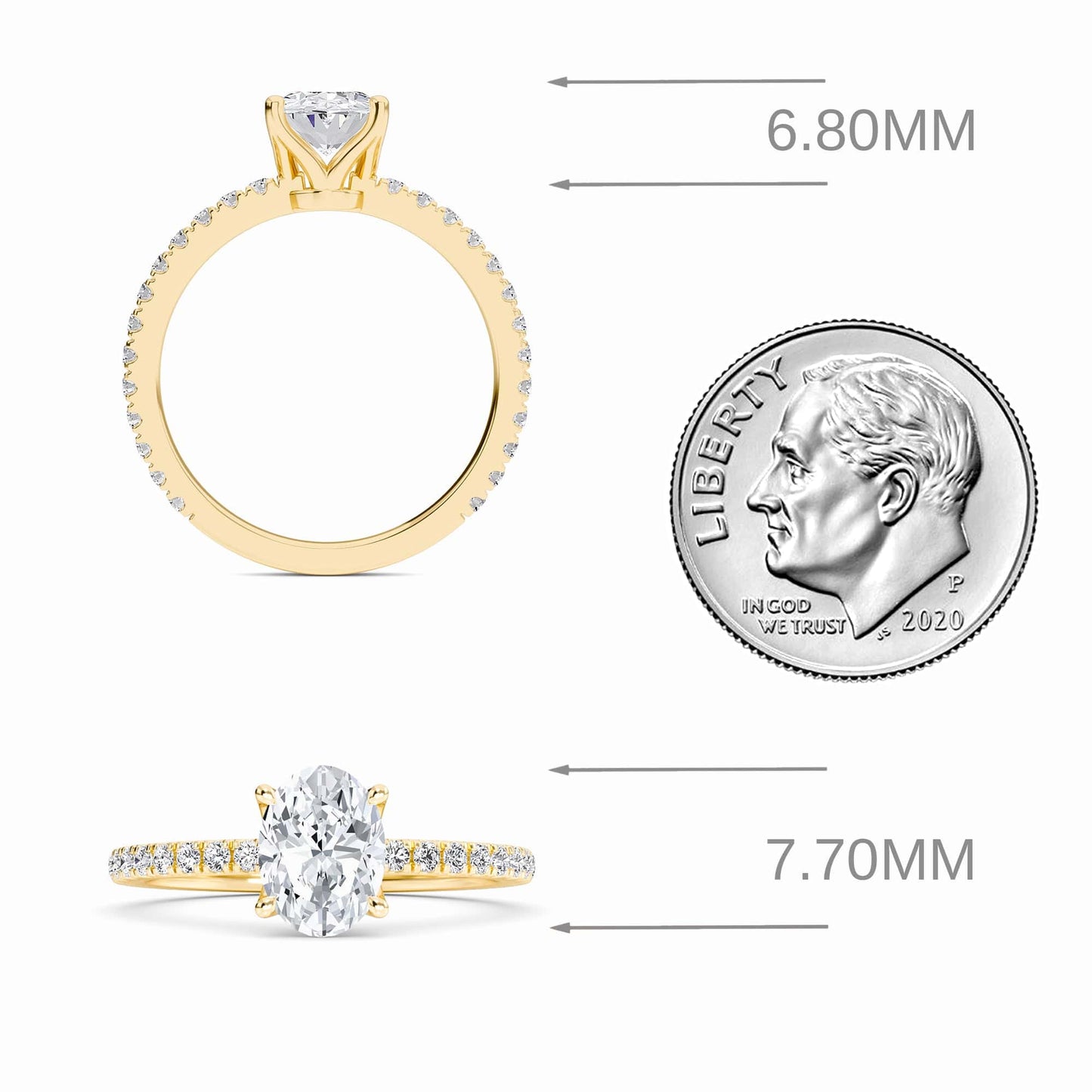 White Diamond Pave Set Four-Prong Solitaire Engagement Ring - Brynlee