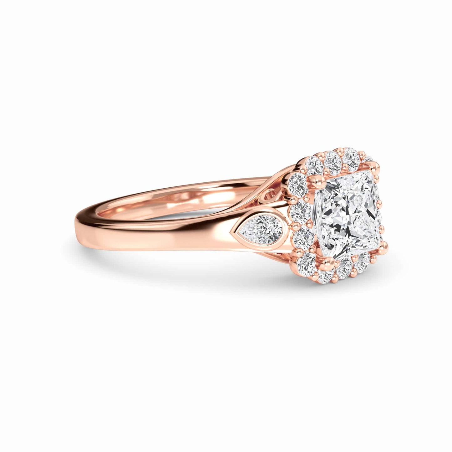 White Diamond Scalloped Halo Engagement Ring - Alondra