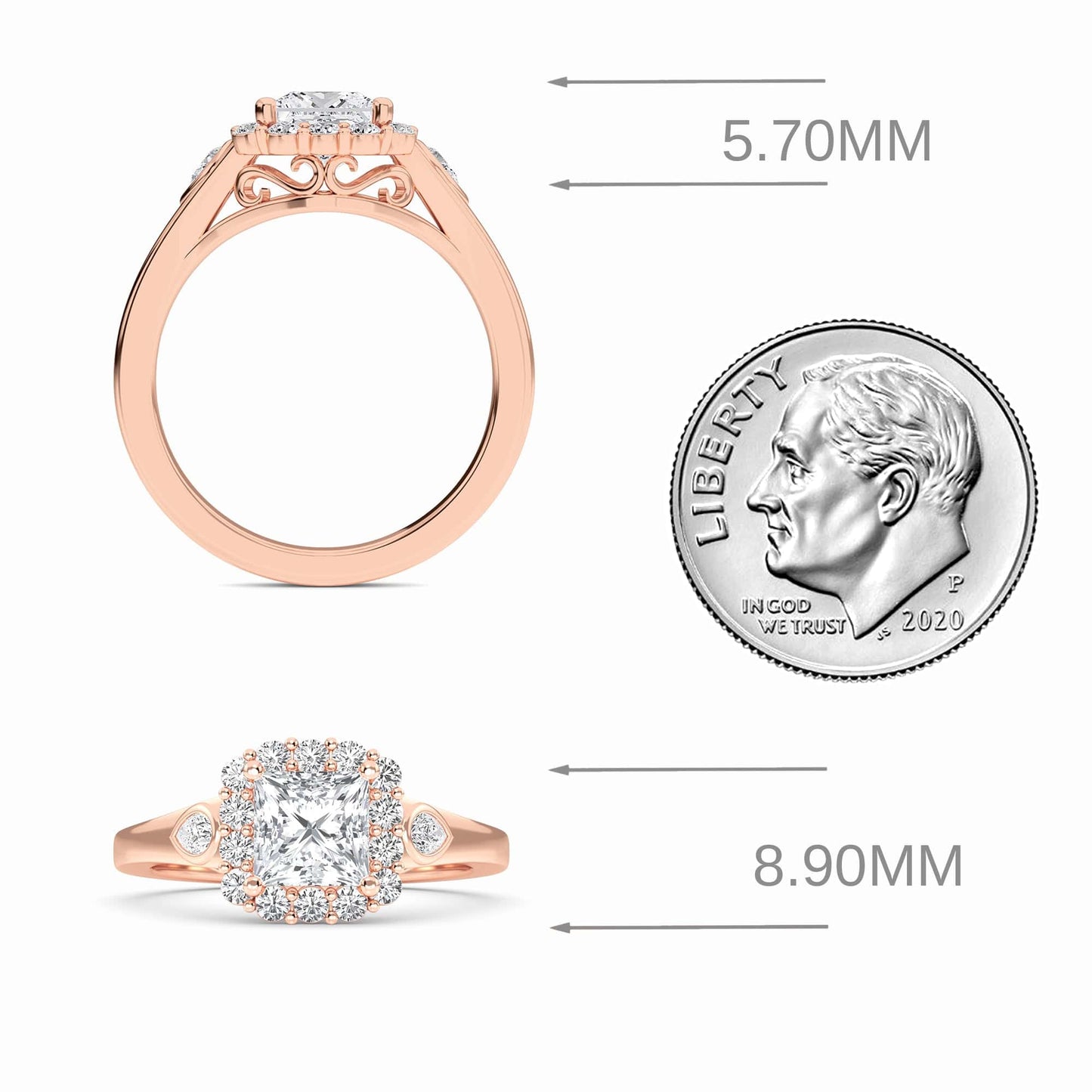 White Diamond Scalloped Halo Engagement Ring - Alondra