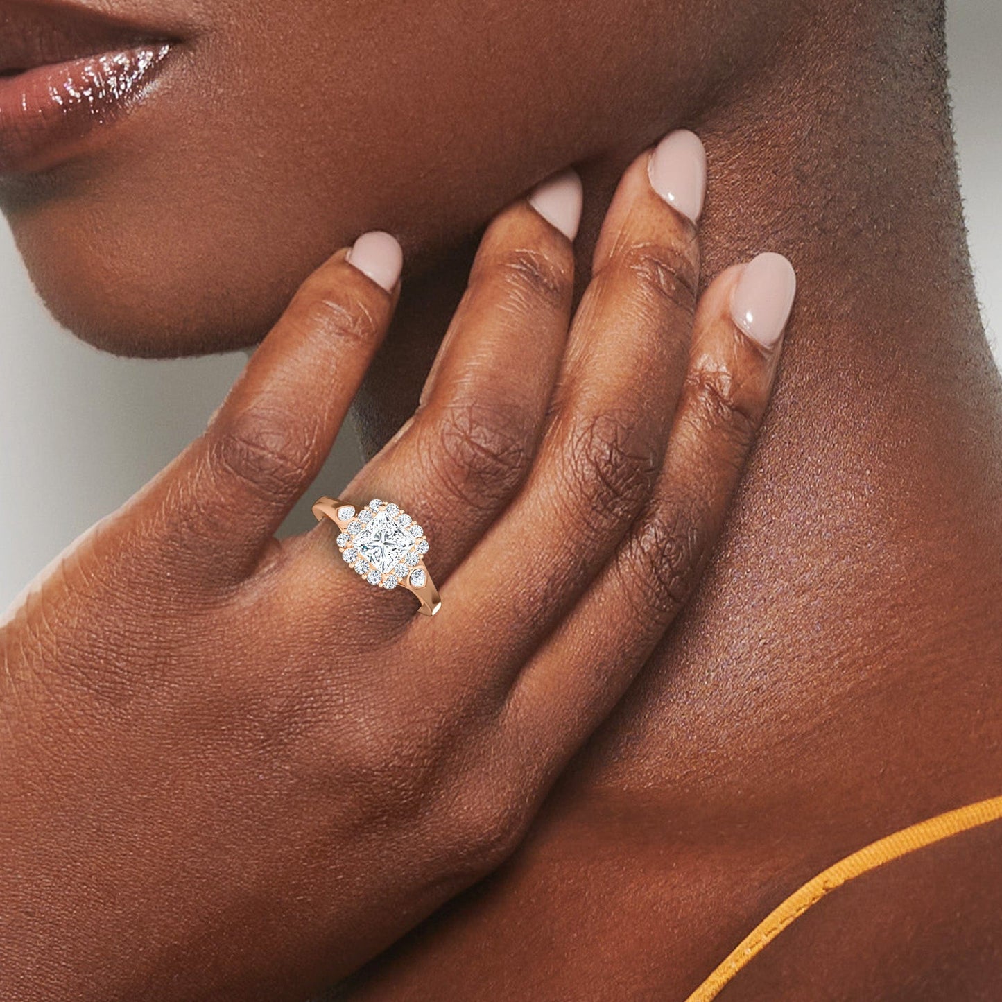 White Diamond Scalloped Halo Engagement Ring - Alondra