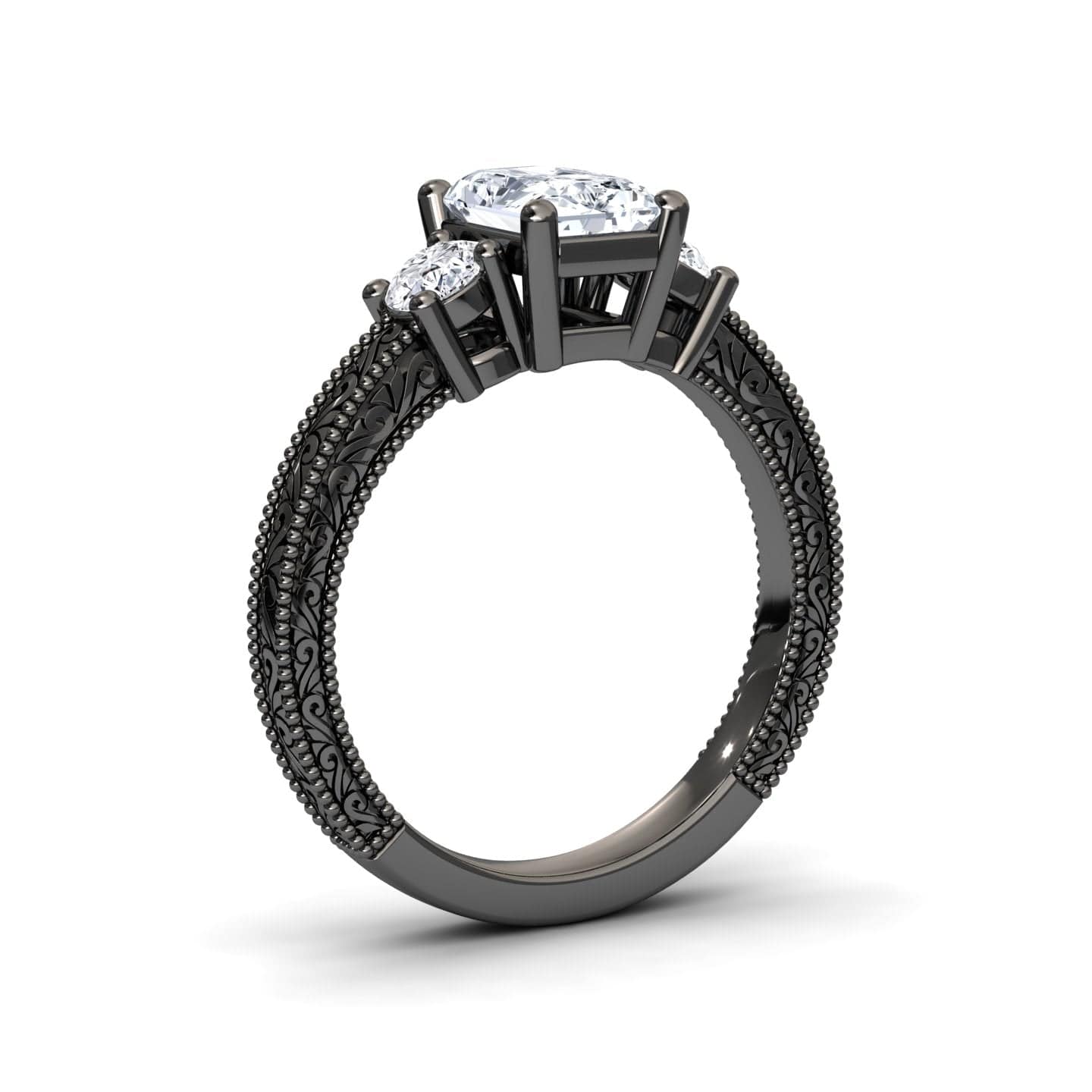 White Diamond Three-Stone Vintage Accented Engagement Ring - Jessica