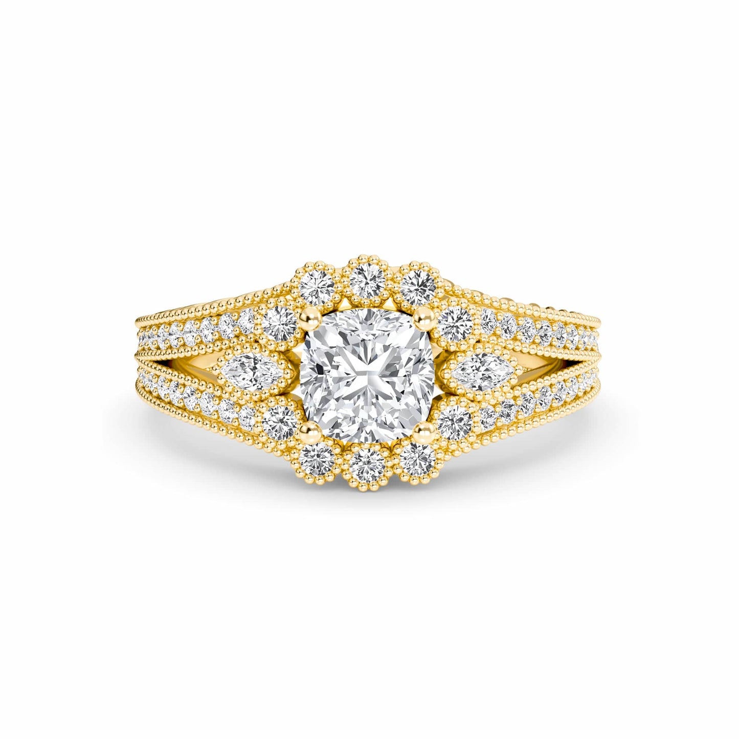 White Diamond Accented Halo Engagement Ring - Phoenix