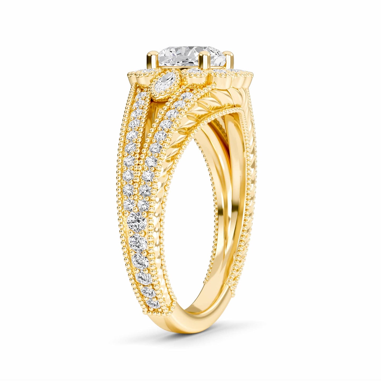 White Diamond Accented Halo Engagement Ring - Phoenix
