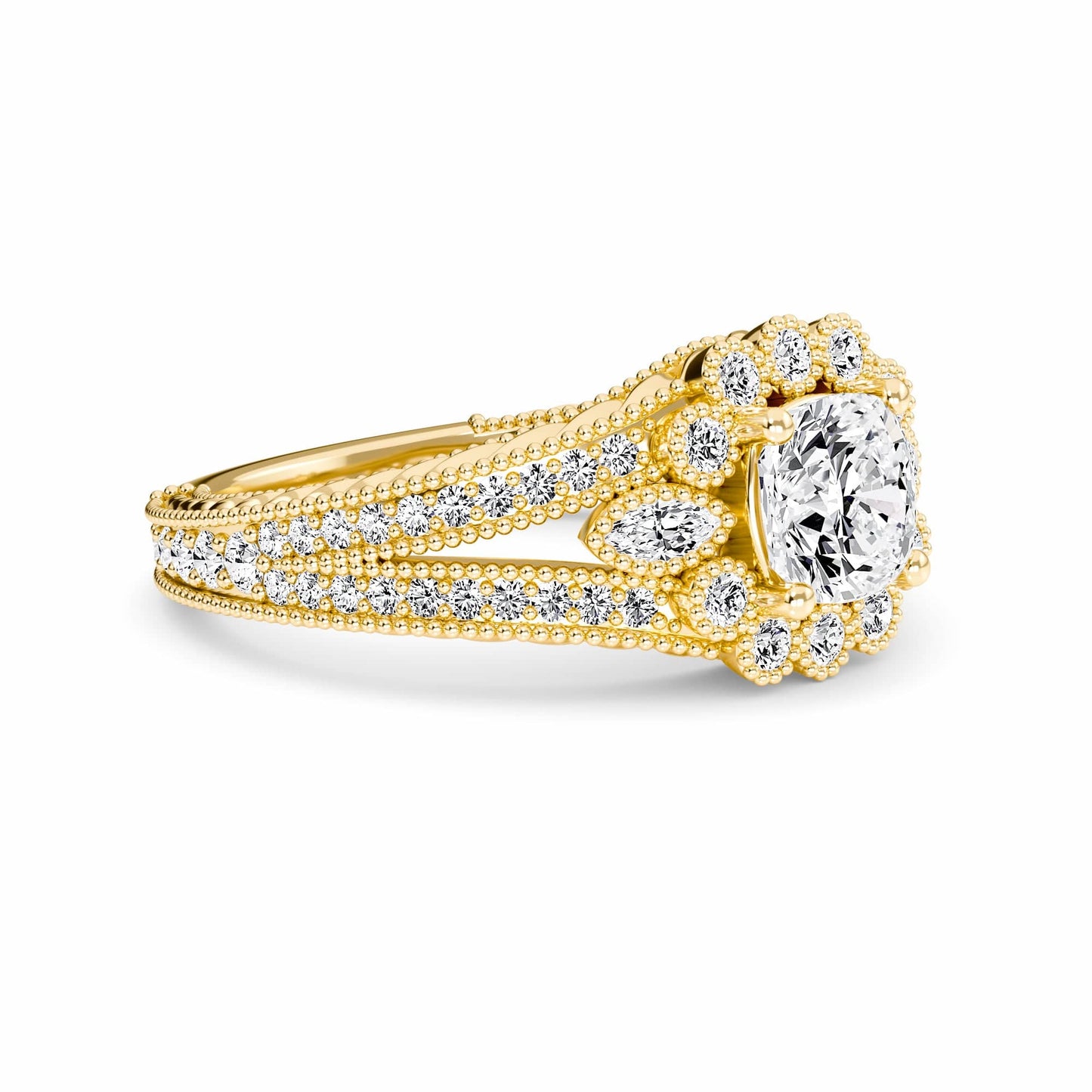 White Diamond Accented Halo Engagement Ring - Phoenix
