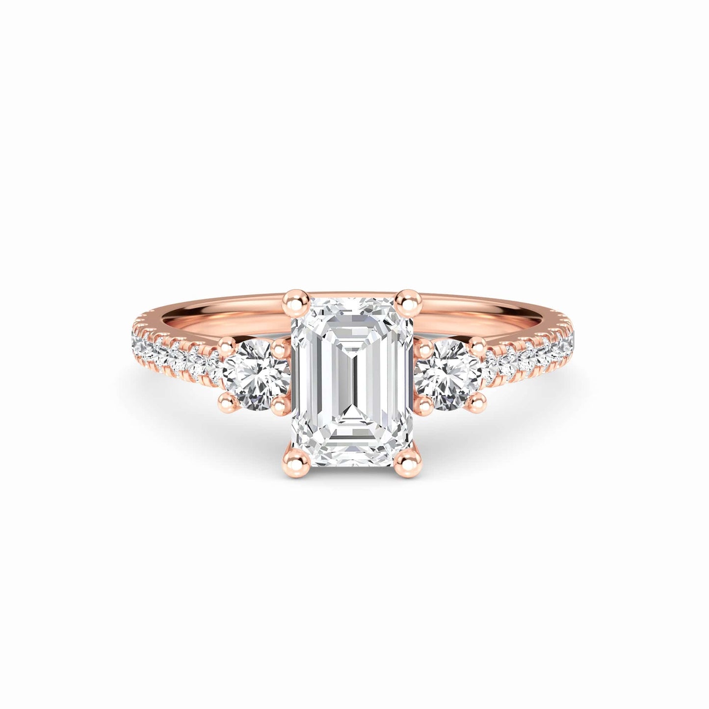 White Diamond Pave Bridal Set Three Stone Engagement Ring - Melissa