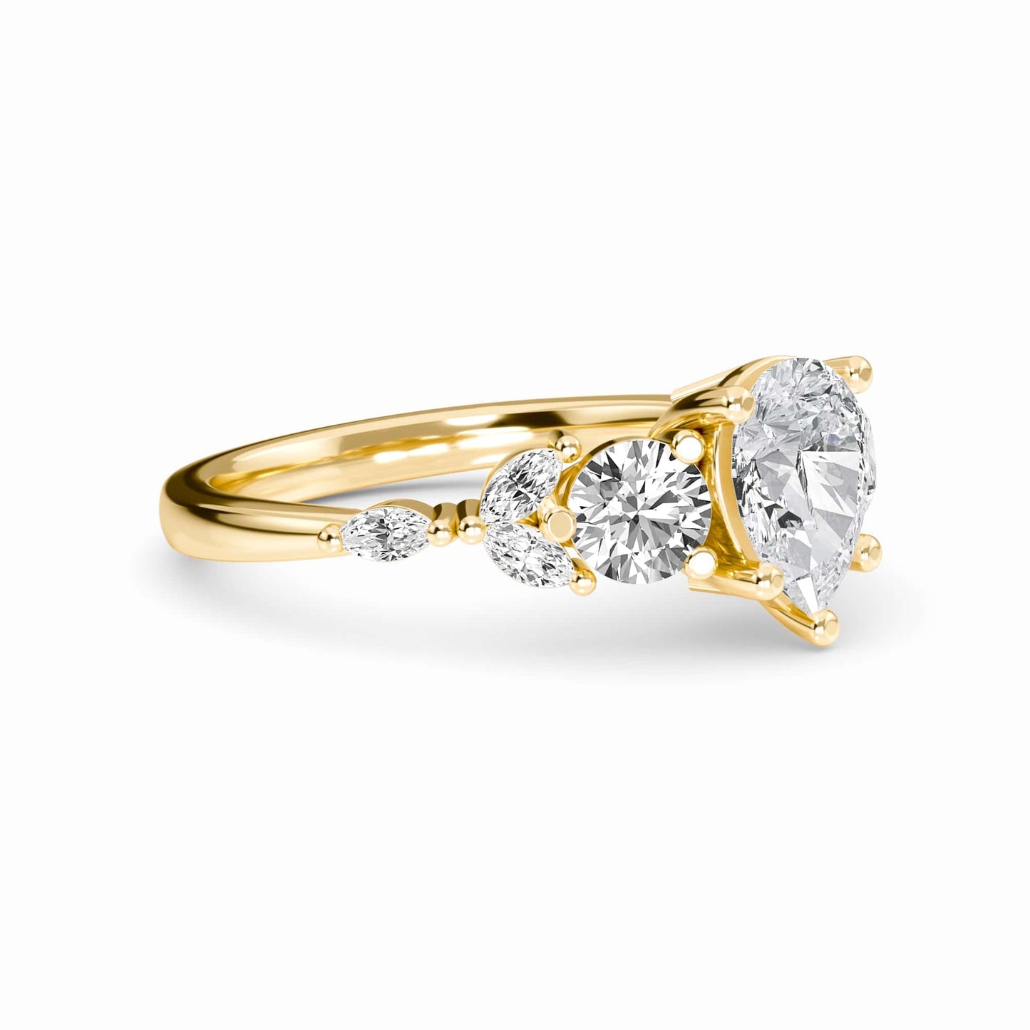 White Diamond Three Stone Accented Engagement Ring - Ridhima