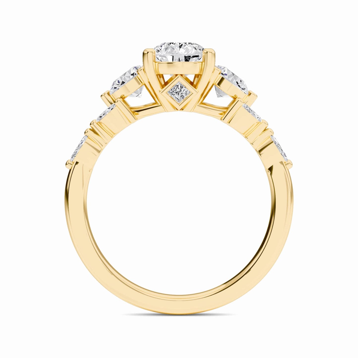 White Diamond Three Stone Accented Engagement Ring - Ridhima