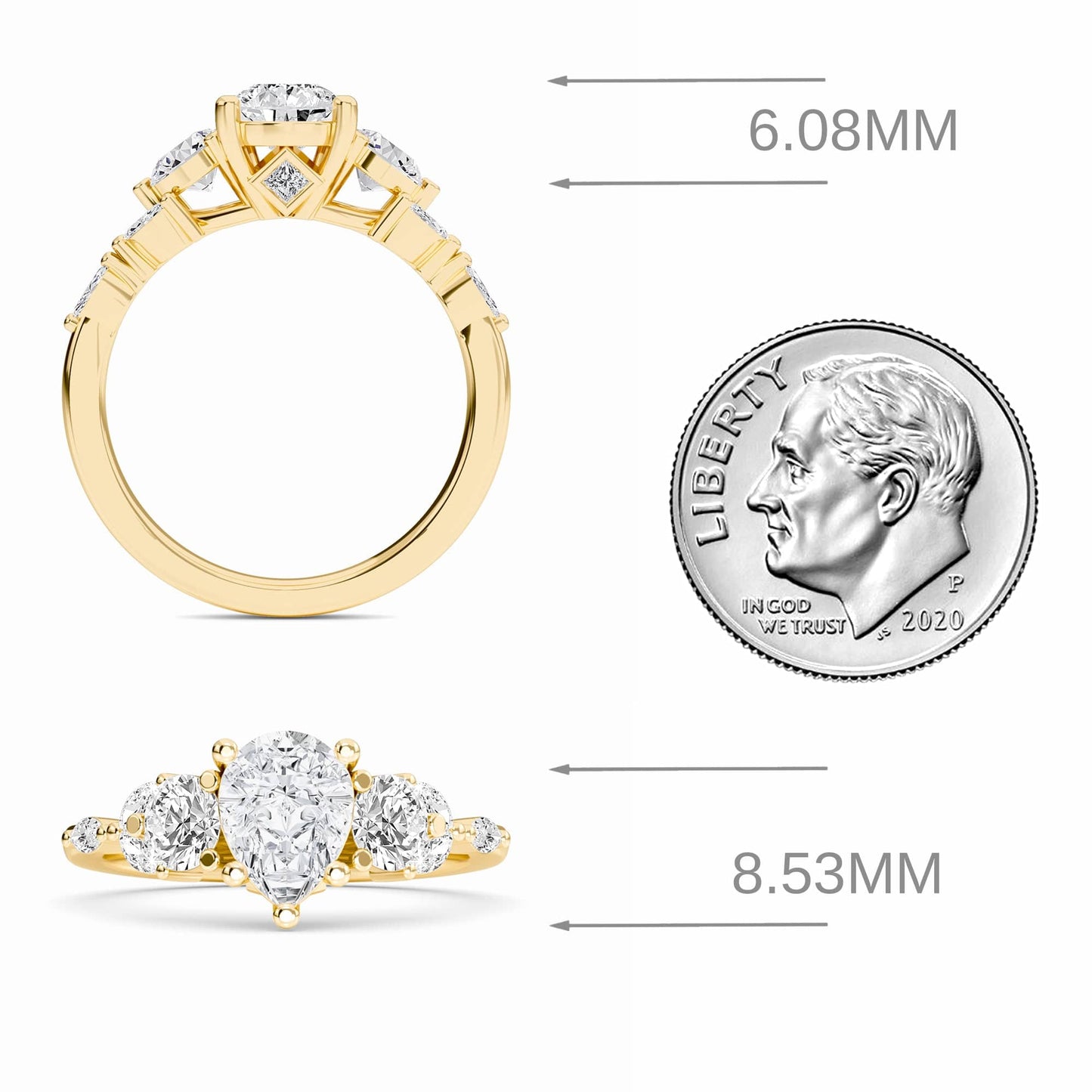 White Diamond Three Stone Accented Engagement Ring - Ridhima