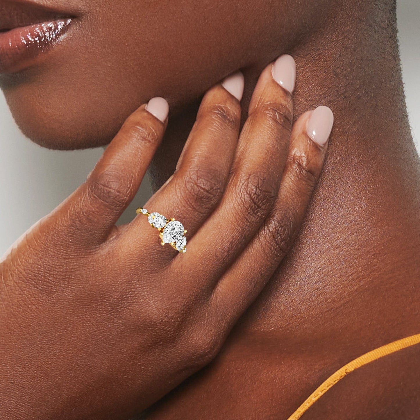 White Diamond Three Stone Accented Engagement Ring - Ridhima