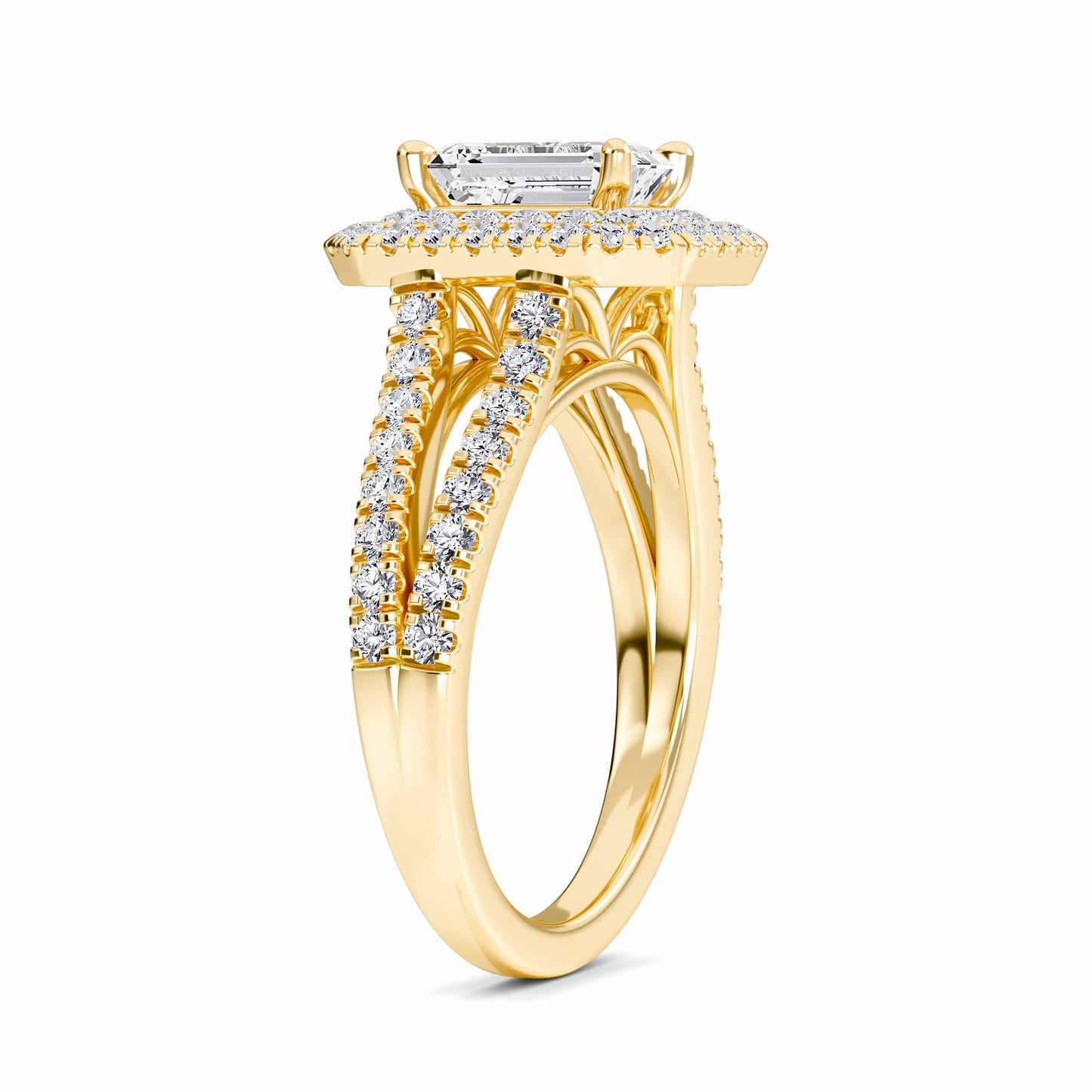 White Diamond Split Shank Double Halo Engagement Ring - Ananya
