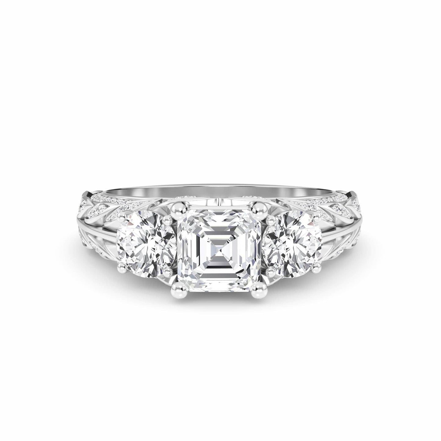 White Diamond Vintage-Inspired Three-Stone Ring - Riley