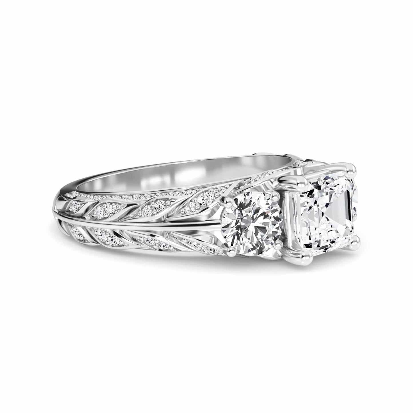 White Diamond Vintage-Inspired Three-Stone Ring - Riley