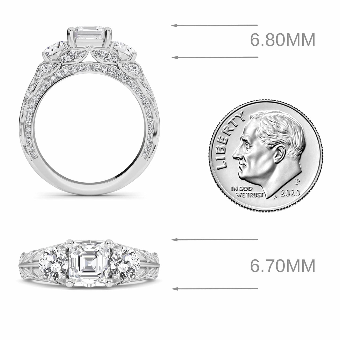 White Diamond Vintage-Inspired Three-Stone Ring - Riley