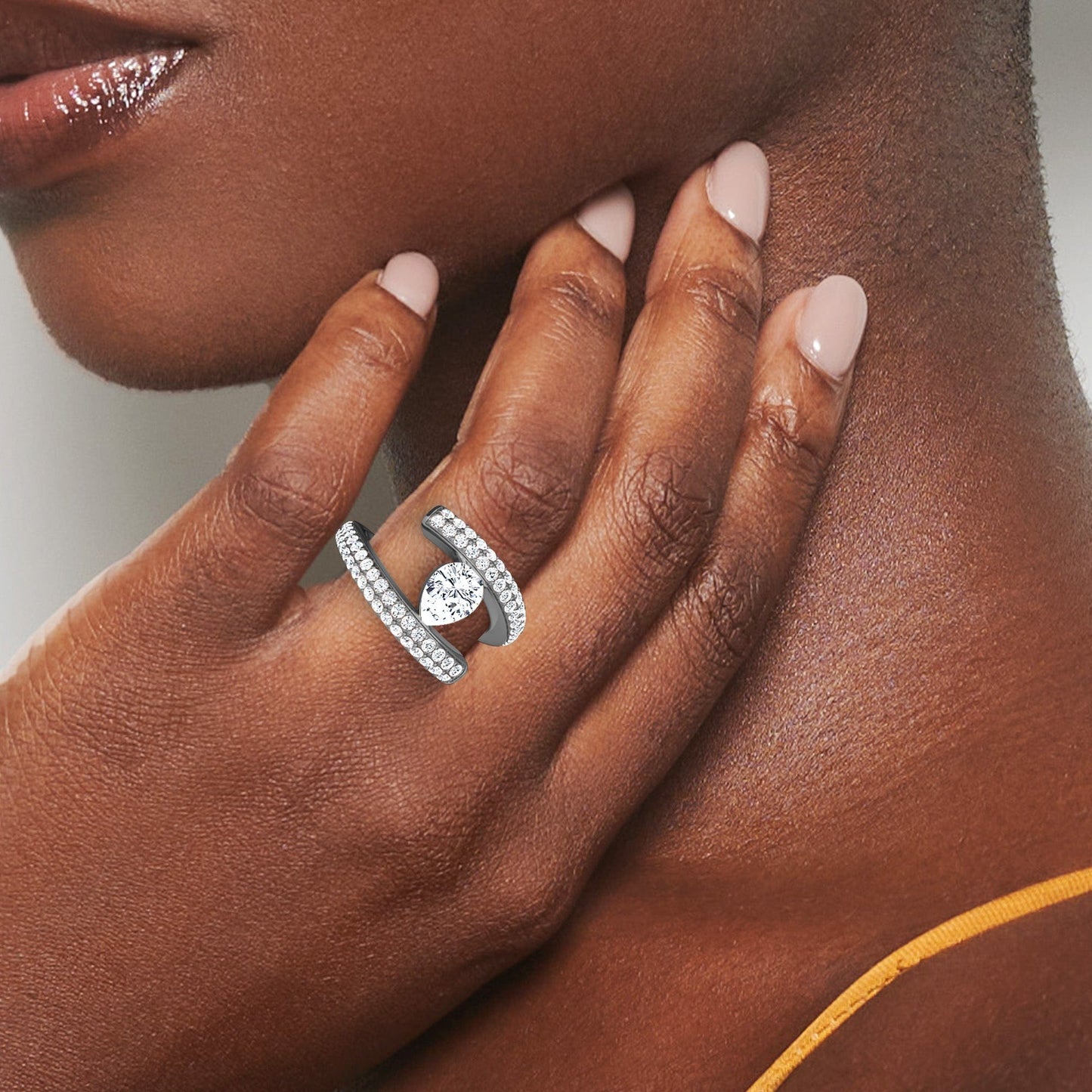 White Diamond Modern Spiral Wrap Solitaire Engagement Ring - Grace