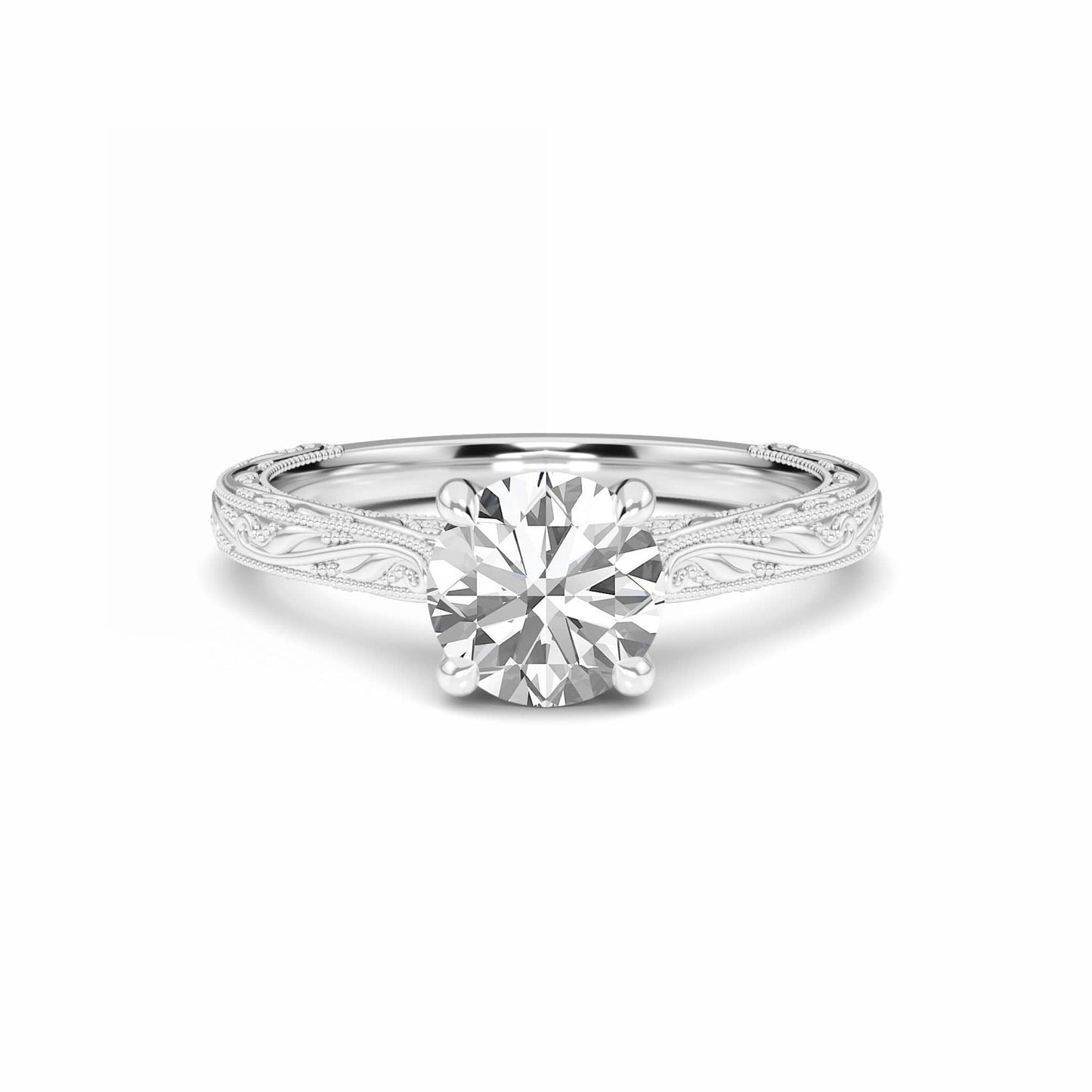 White Diamond Delicate Vine-Inspired Bridal Set Engagement Ring - Adelaide