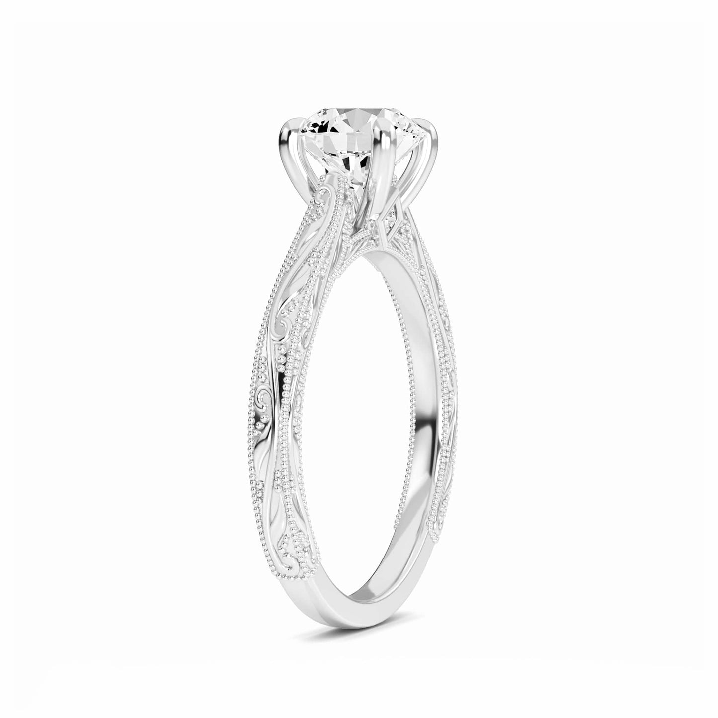 White Diamond Delicate Vine-Inspired Bridal Set Engagement Ring - Adelaide