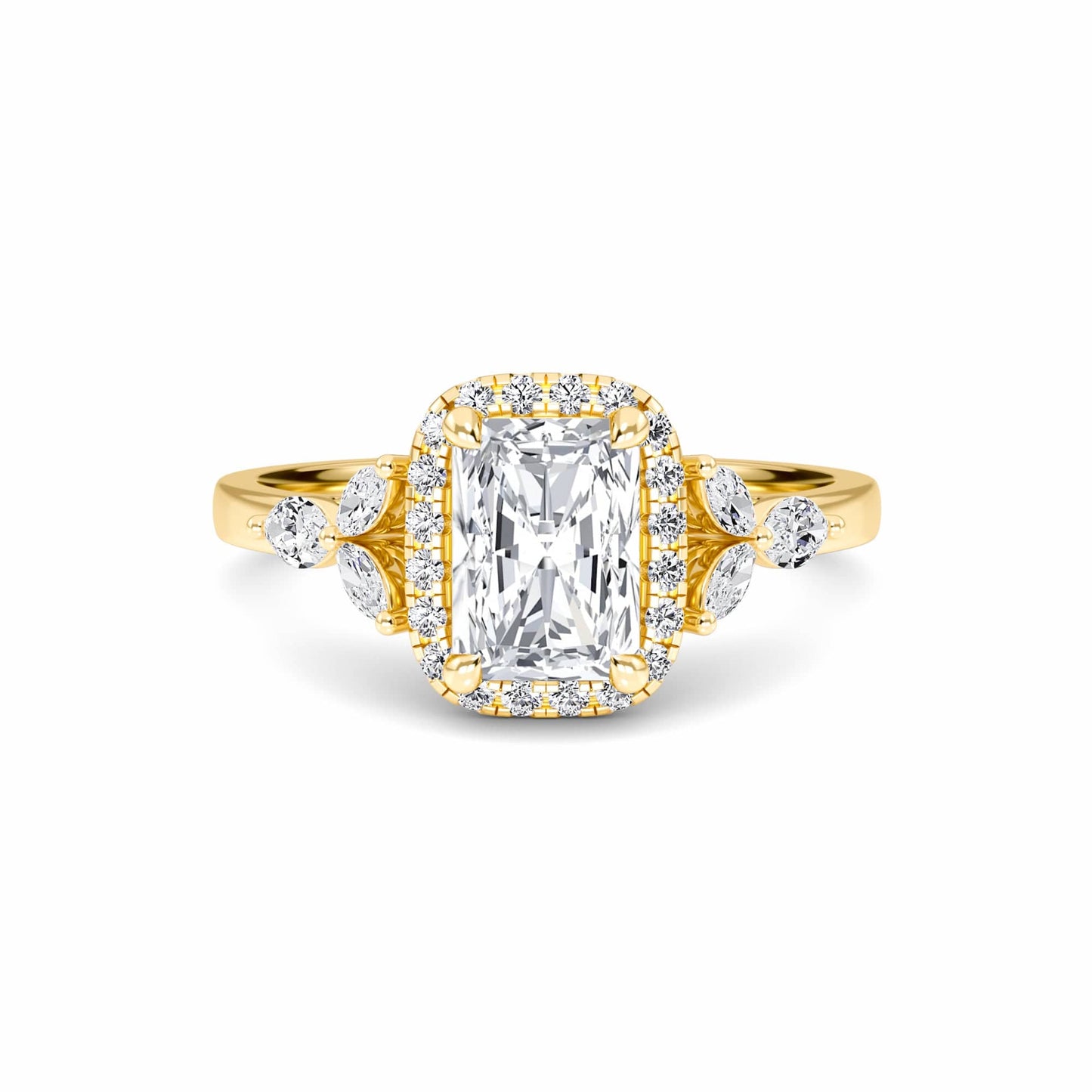 White Diamond Unique Marquise Accent Halo Engagement Ring - Arianna