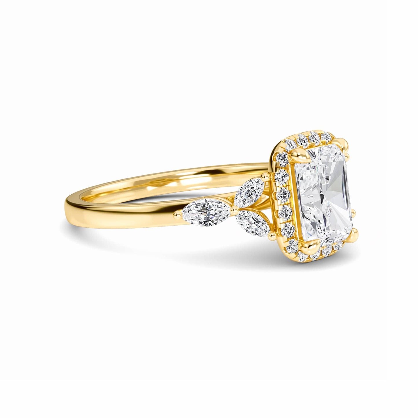 White Diamond Unique Marquise Accent Halo Engagement Ring - Arianna