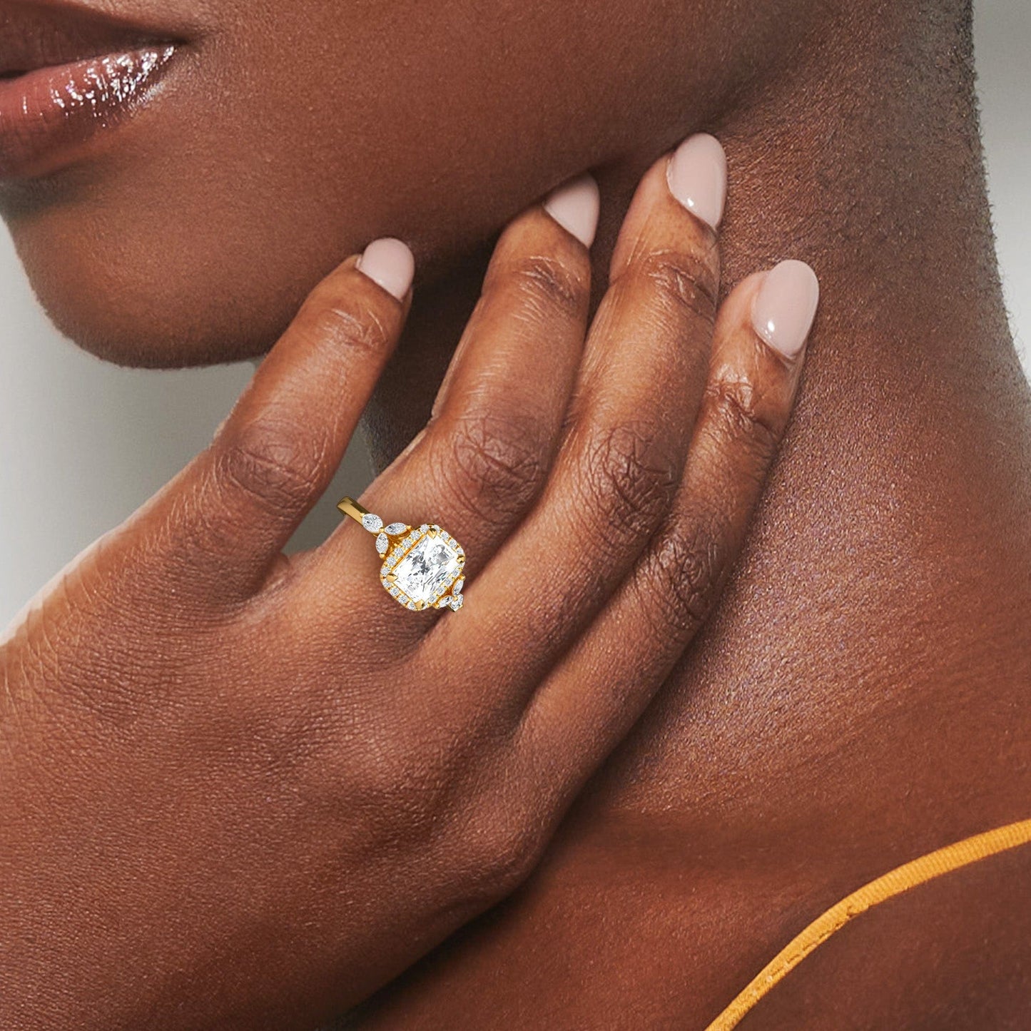 White Diamond Unique Marquise Accent Halo Engagement Ring - Arianna