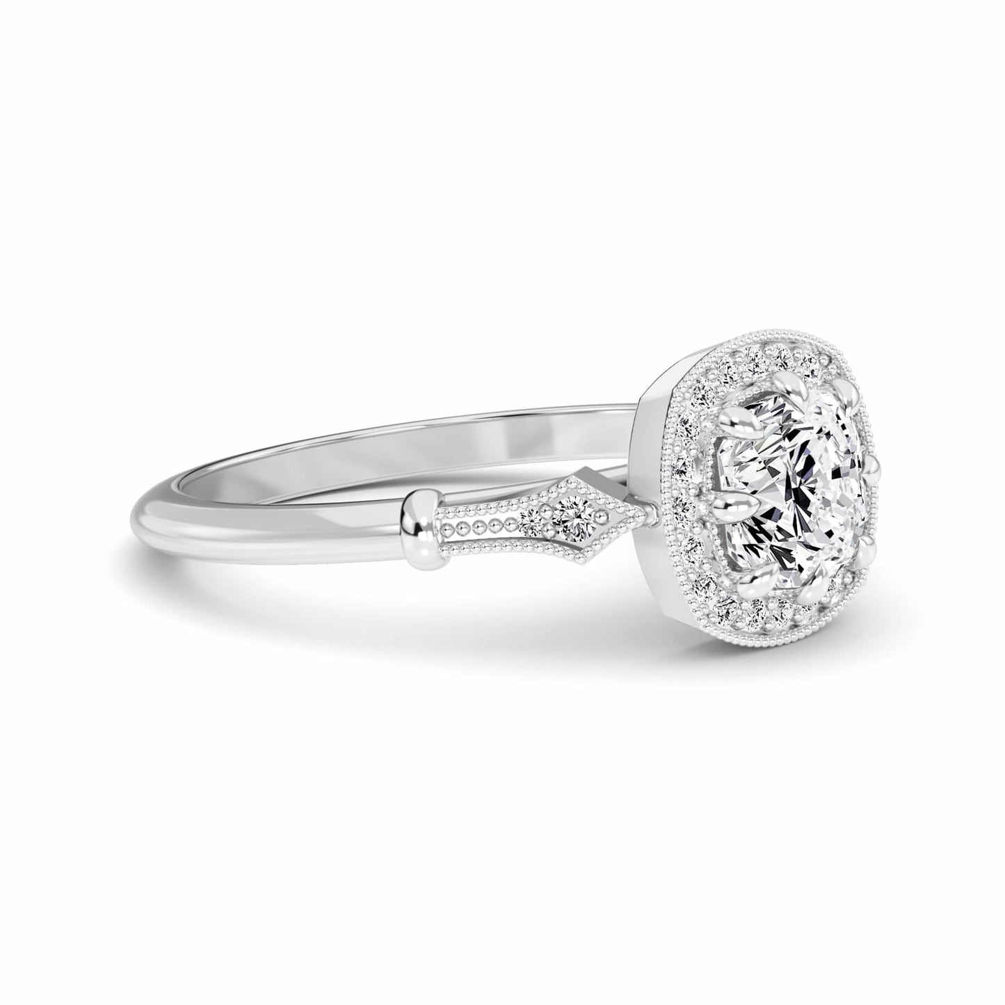 White Diamond Vintage Style Halo Engagement Ring - Arya