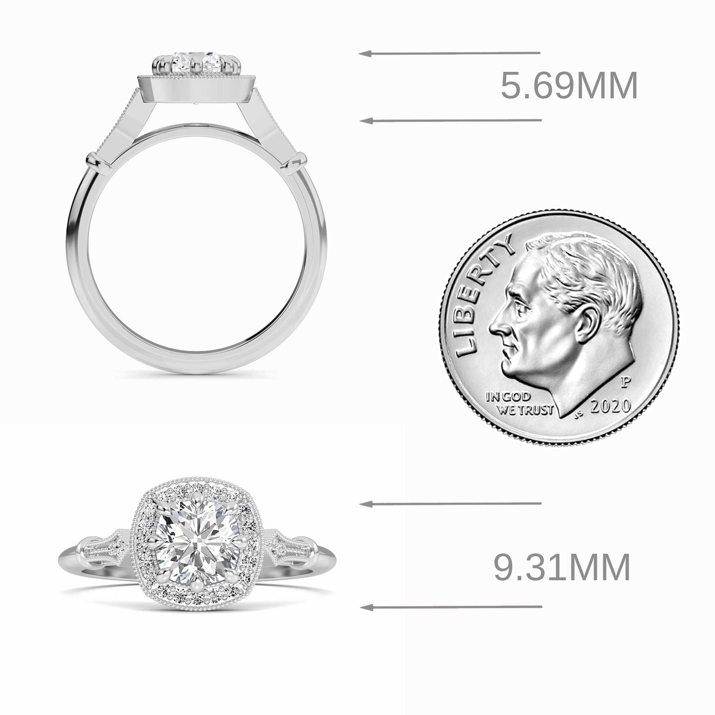 White Diamond Vintage Style Halo Engagement Ring - Arya