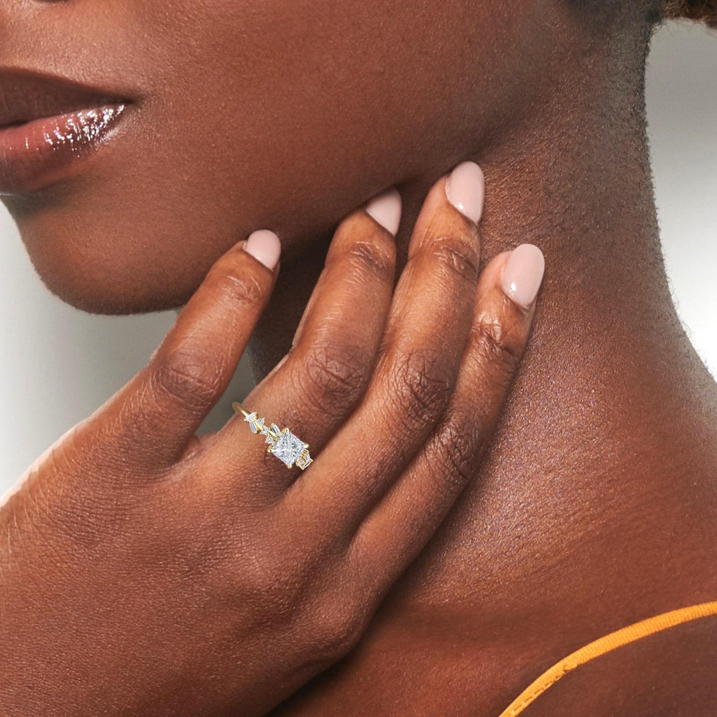 White Diamond Hidden Halo Accent Engagement Ring - Leilani