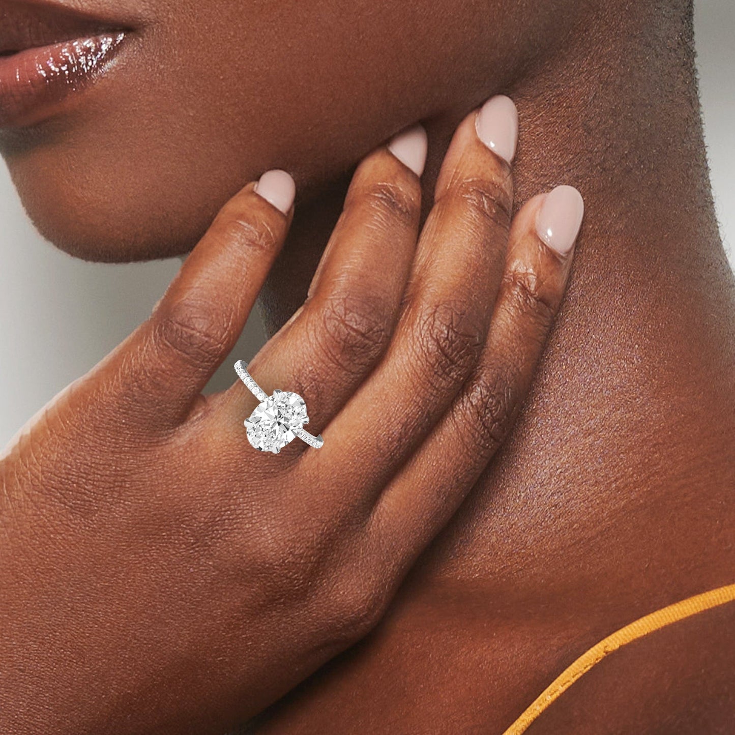 Oval Hidden Halo Certified Lab Diamond Pave Engagement Ring - Lola