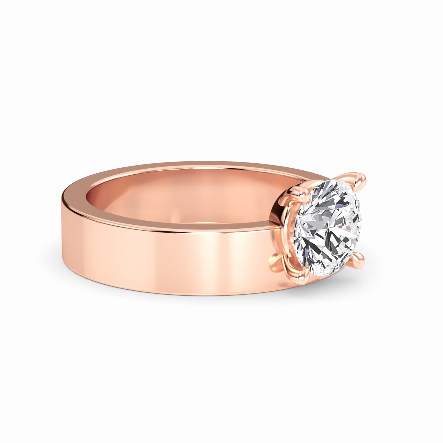 White Diamond Wide Band Solitaire Engagement Ring - Diya