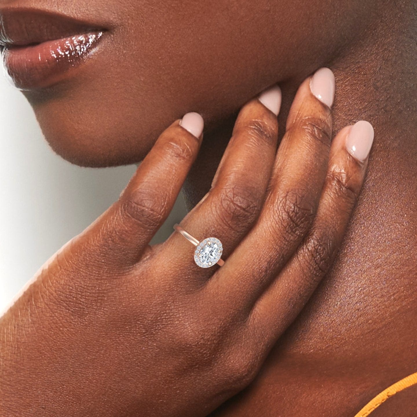 White Diamond Celestia Glow Halo Classic Band Engagement Ring - Xueli