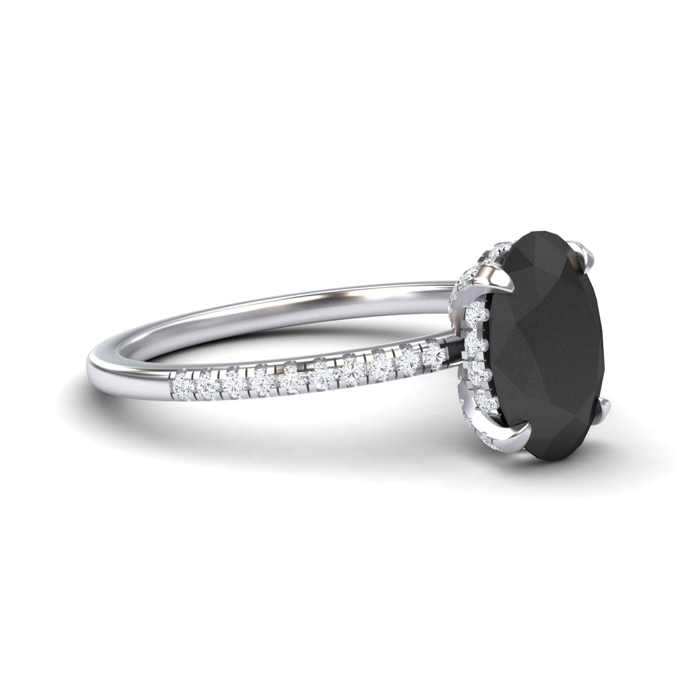 Round Hidden Halo Certified Natural Black Diamond Pave Engagement Ring - Tamara