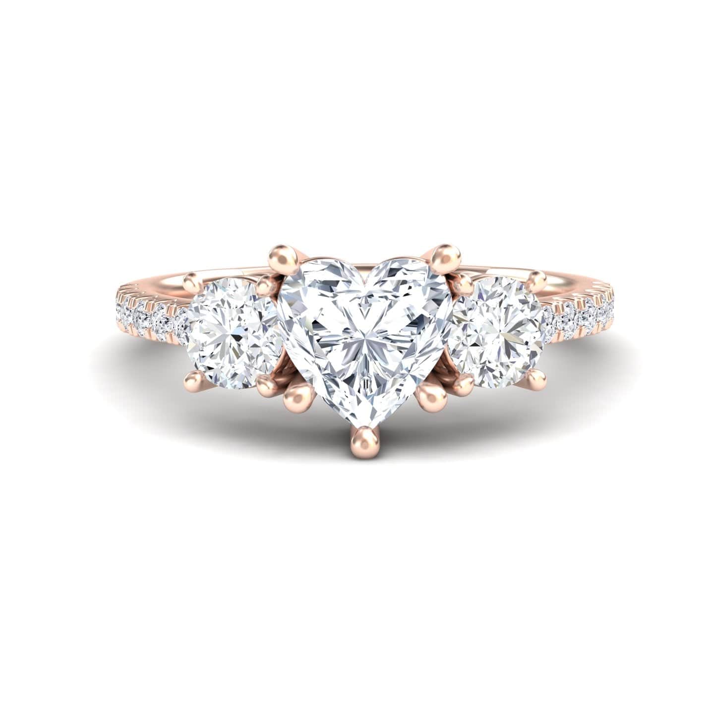 White Diamond Elegant Pave Band Three Stone Engagement Ring - Linda