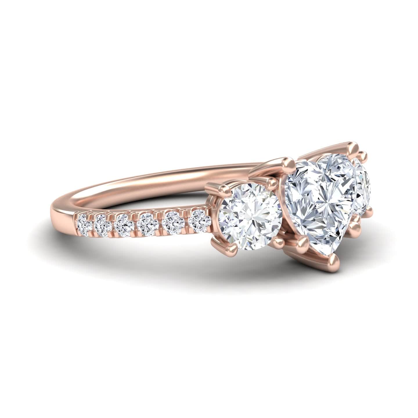 White Diamond Elegant Pave Band Three Stone Engagement Ring - Linda