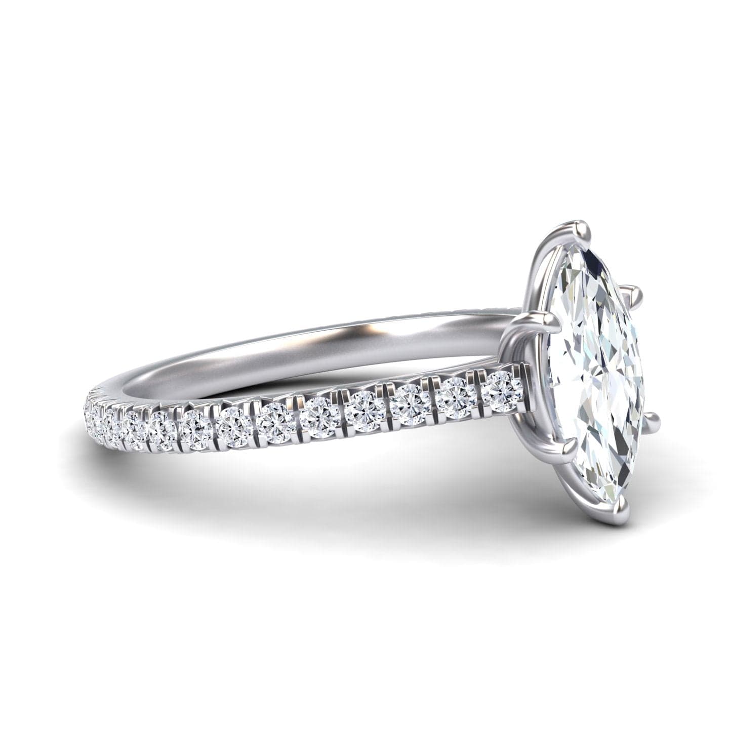 White Diamond Classic French Pave Solitaire Engagement Ring - Guiying