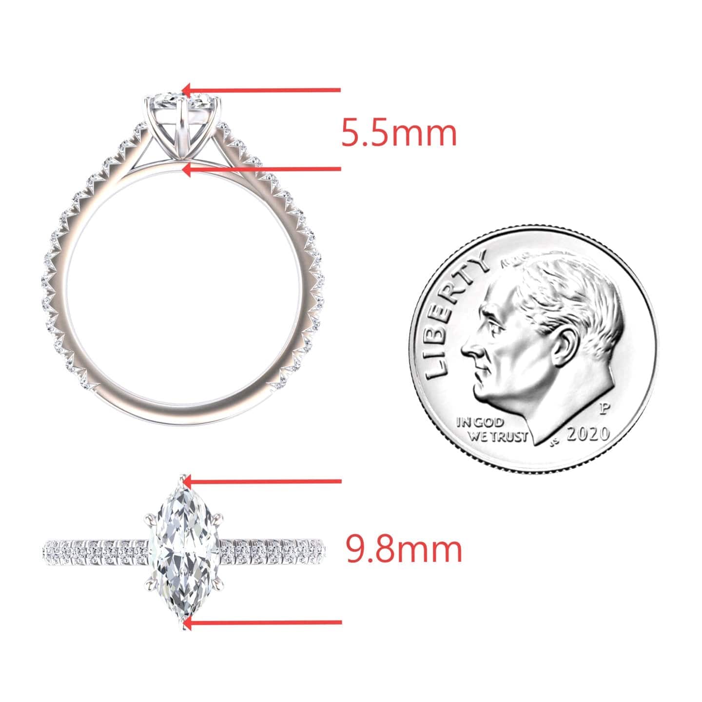 White Diamond Classic French Pave Solitaire Engagement Ring - Guiying