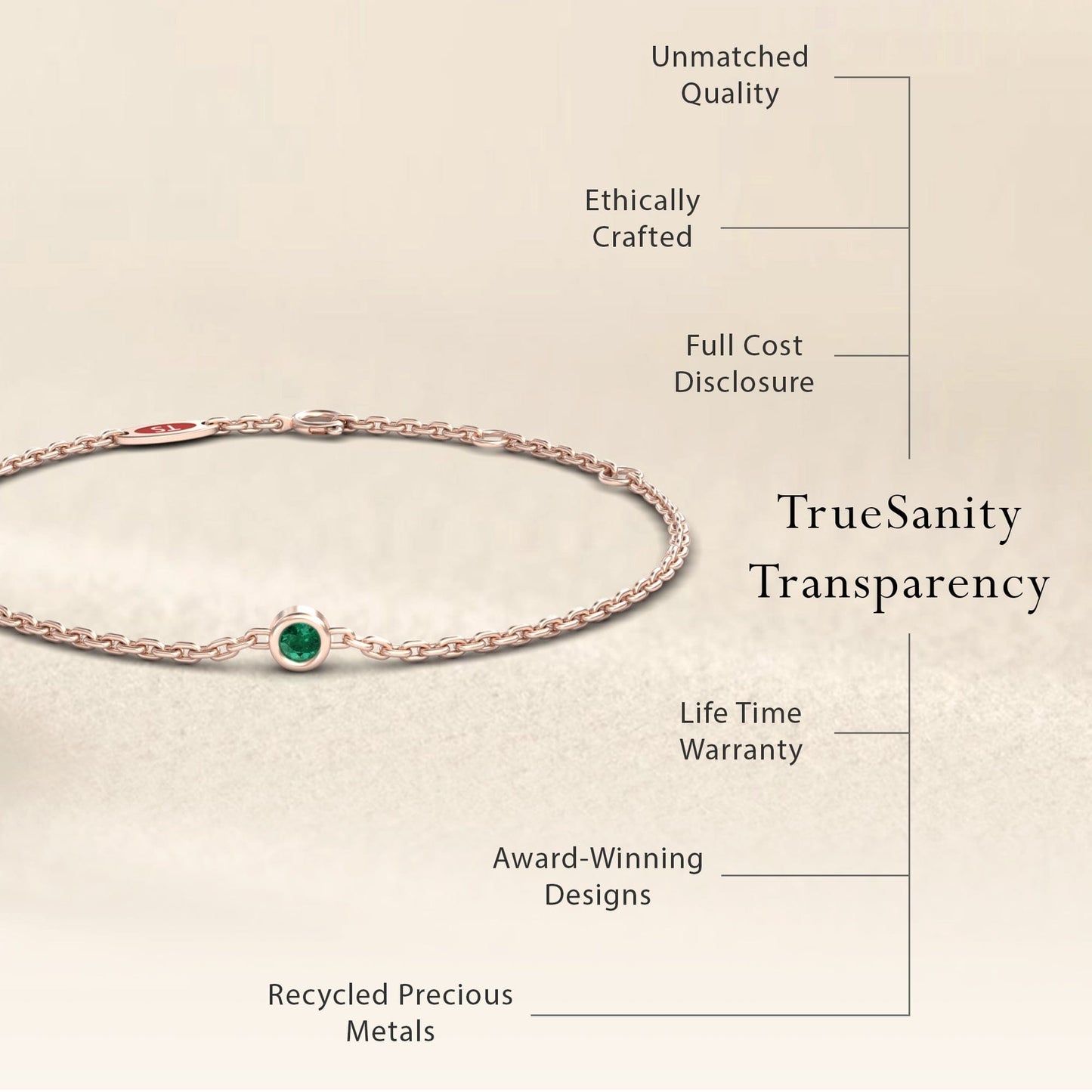 Emerald Bezel Set Chain Bracelet - Aisha