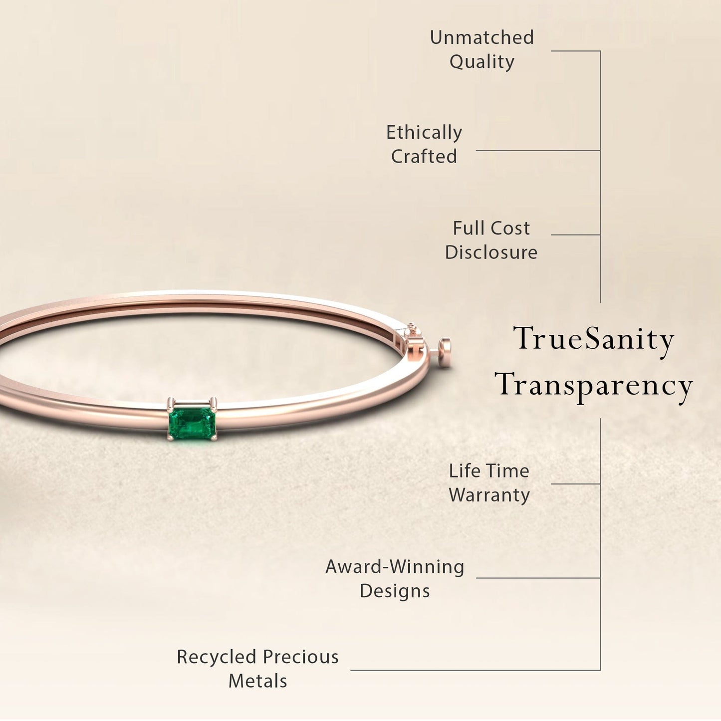 Emerald Solitaire Bangle Bracelet - Chelsea